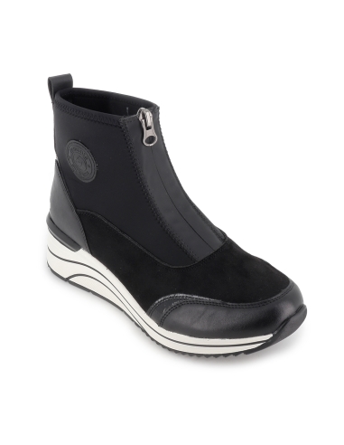Botin piel elastica vegana cremallera cuña mujer negro