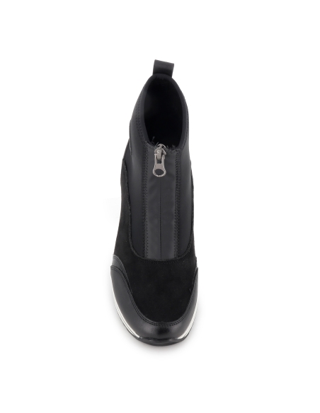 Botin piel elastica vegana cremallera cuña mujer negro