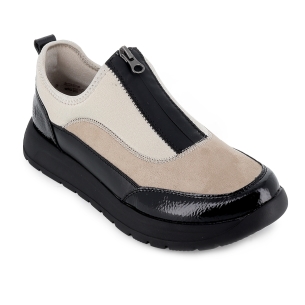 Zapato elastico licra y charol cremallera comodo mujer beige 2