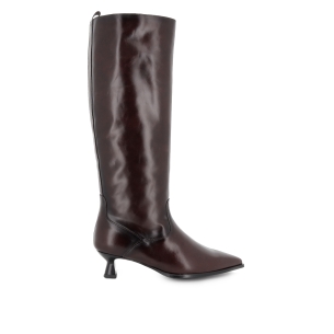 Bota alta vestir piel con tacon carrete 4cm cremallera mujer moka