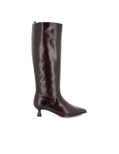 Bota alta vestir piel con tacon carrete 4cm cremallera mujer moka