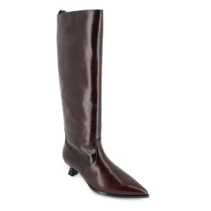 Bota alta vestir piel con tacon carrete 4cm cremallera mujer moka 2