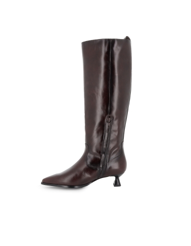 Bota alta vestir piel con tacon carrete 4cm cremallera mujer moka