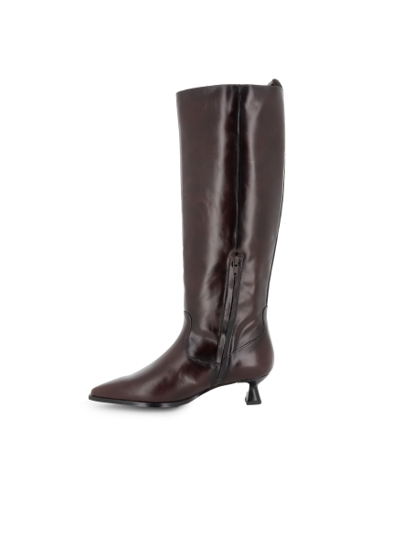 Bota alta vestir piel con tacon carrete 4cm cremallera mujer moka