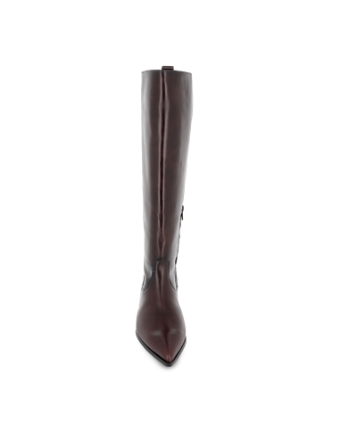 Bota alta vestir piel con tacon carrete 4cm cremallera mujer moka