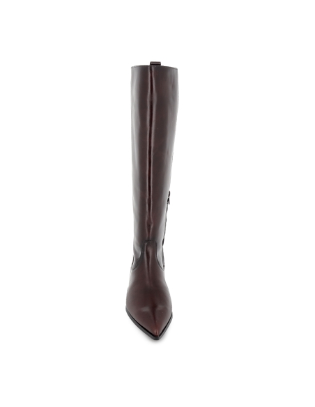 Bota alta vestir piel con tacon carrete 4cm cremallera mujer moka