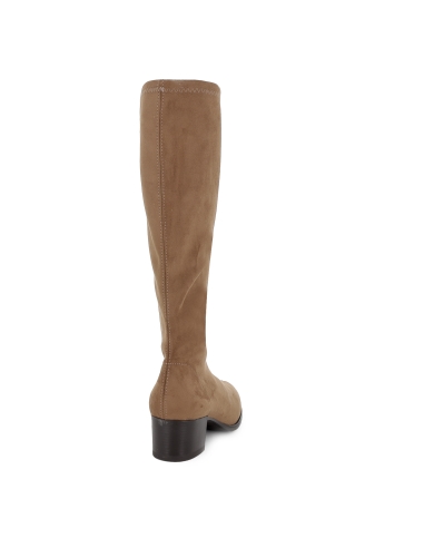 Bota alta licra tacon recto bajo horma redonda mujer beige