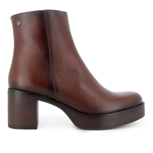 Botin piel liso plataforma con cremallera mujer marron