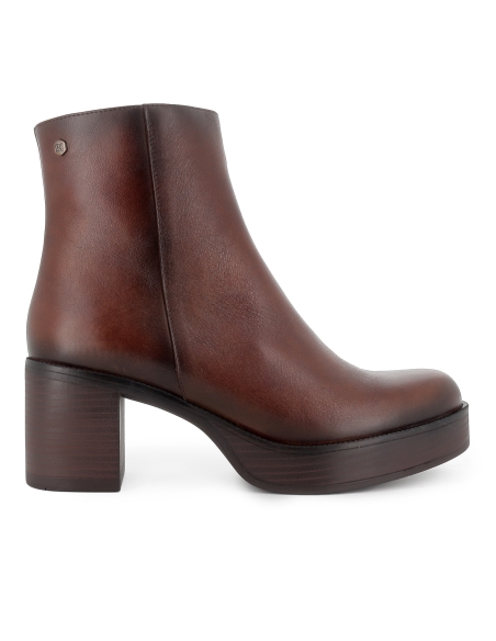 Botin piel liso plataforma con cremallera mujer marron