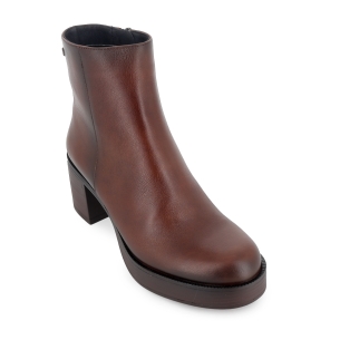Botin piel liso plataforma con cremallera mujer marron 2