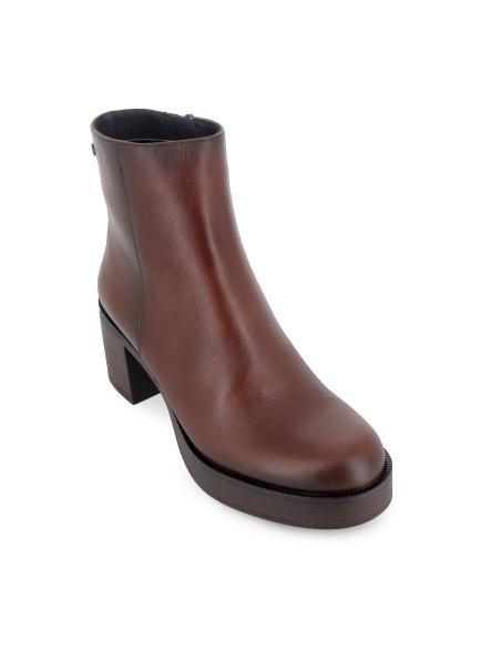 Botin piel liso plataforma con cremallera mujer marron