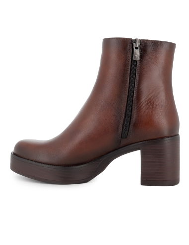 Botin piel liso plataforma con cremallera mujer marron