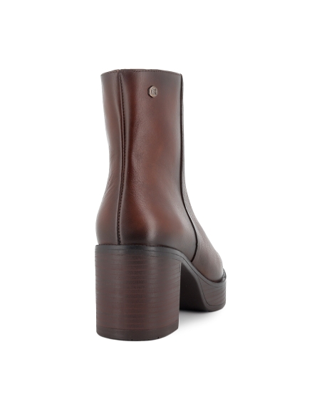 Botin piel liso plataforma con cremallera mujer marron