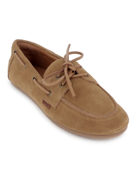 Nautico piel cordon plano y flexible mujer marron