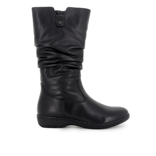 Bota piel caña arrugada cremallera cuña baja mujer negro