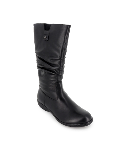 Bota piel caña arrugada cremallera cuña baja mujer negro