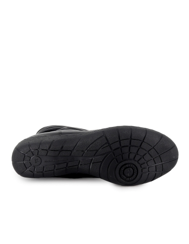 Bota piel caña arrugada cremallera cuña baja mujer negro