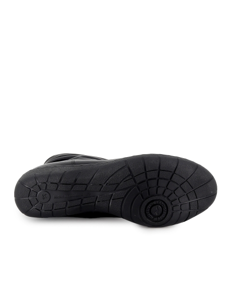 Bota piel caña arrugada cremallera cuña baja mujer negro