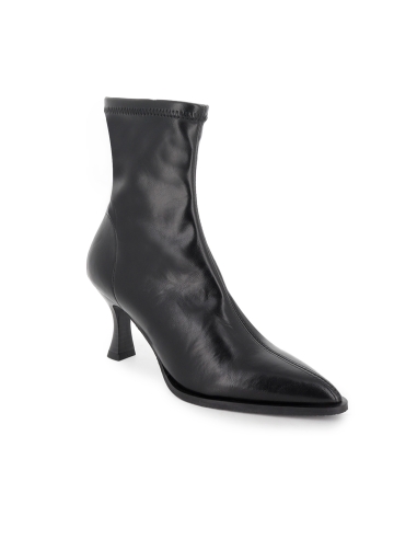 Botin licra napa slip-in punta fina y tacon carrete mujer negro