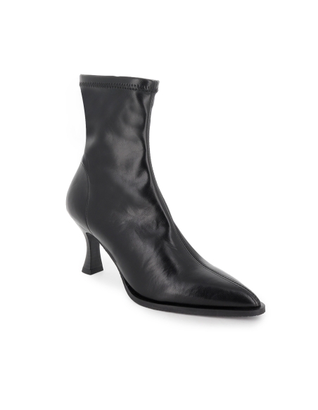 Botin licra napa slip-in punta fina y tacon carrete mujer negro