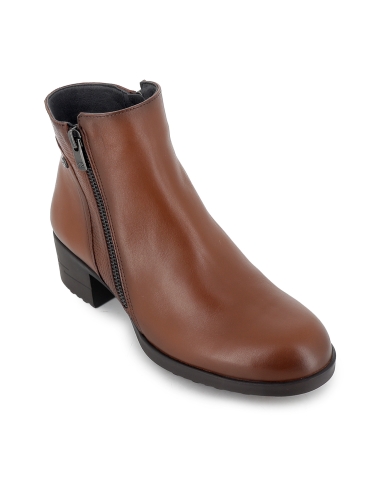 Botines piel combinada cremallera y tacon grueso mujer cuero