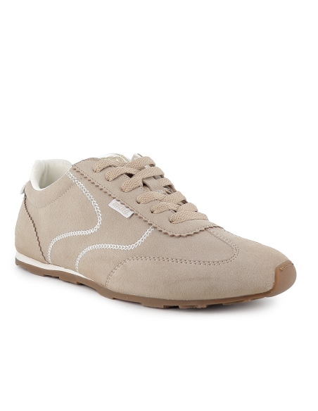 Deportivo cordones microfibra plano moderno mujer beige