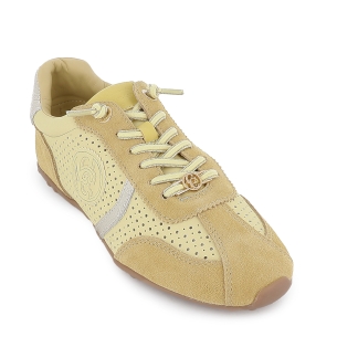 Deportivas piel calada cordones elasticos piso fino mujer amarillo 2