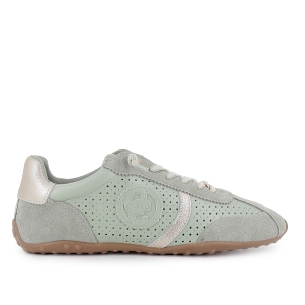 Deportivas piel calada cordones elasticos piso fino mujer kaki