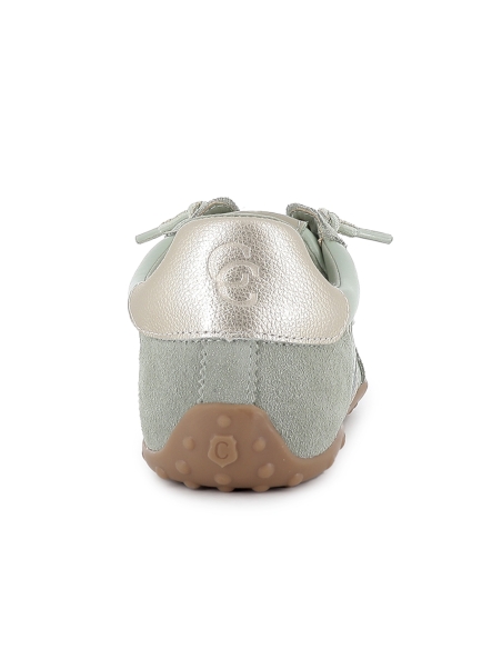 Deportivas piel calada cordones elasticos piso fino mujer kaki