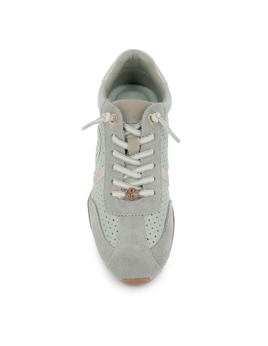 Deportivas piel calada cordones elasticos piso fino mujer kaki