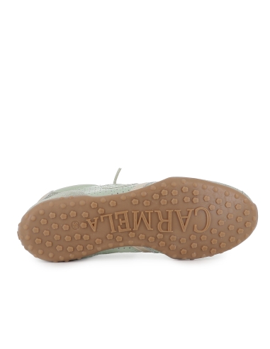 Deportivas piel calada cordones elasticos piso fino mujer kaki