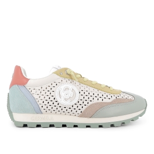 Zapato piel calados cordones elasticos piso dentado mujer beige