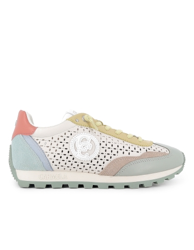 Zapato piel calados cordones elasticos piso dentado mujer beige