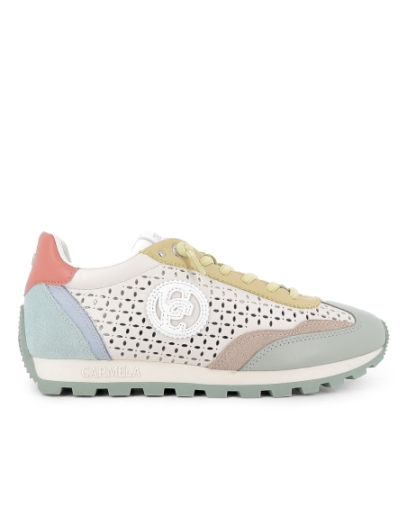 Zapato piel calados cordones elasticos piso dentado mujer beige