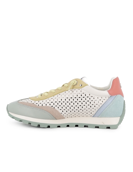 Zapato piel calados cordones elasticos piso dentado mujer beige