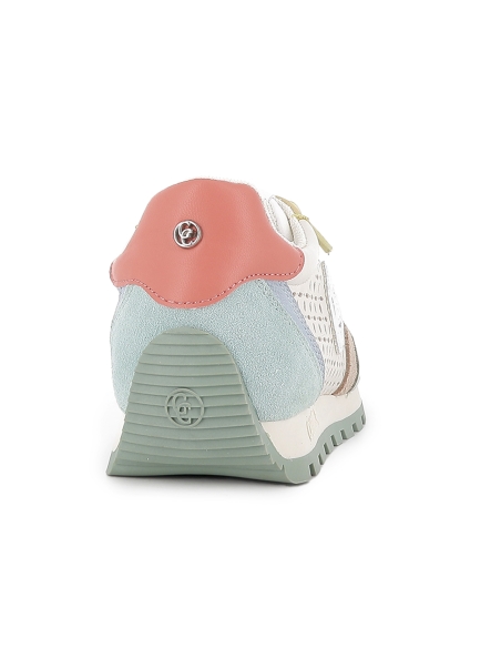 Zapato piel calados cordones elasticos piso dentado mujer beige