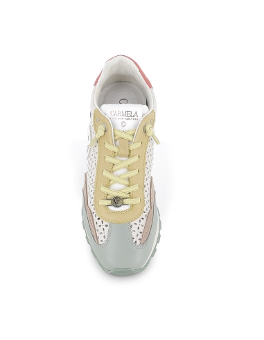 Zapato piel calados cordones elasticos piso dentado mujer beige