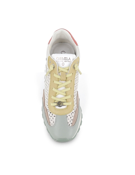 Zapato piel calados cordones elasticos piso dentado mujer beige