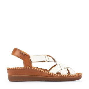 Sandalia de piel cuña media confortable para mujer Marfil