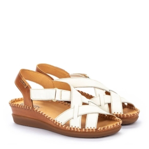 Sandalia de piel cuña media confortable para mujer Marfil 2