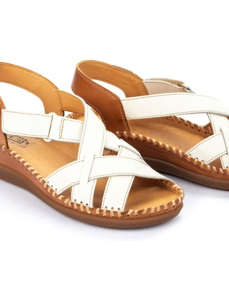 Sandalia de piel cuña media confortable para mujer Marfil