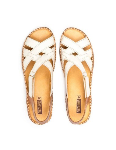 Sandalia de piel cuña media confortable para mujer Marfil