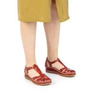 Sandalia semicerrada cómoda cuña baja para mujer Rojo 2