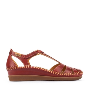 Sandalia semicerrada cómoda cuña baja para mujer Rojo