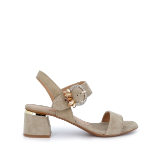 Sandalia de ante tacón hebilla pedrería