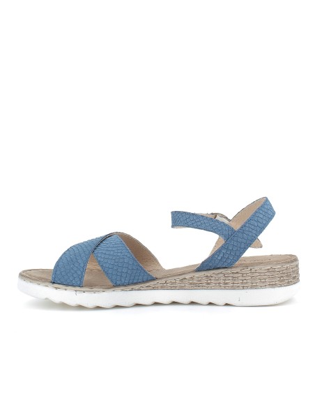 Sandalia de piel grabada con correa al tobillo