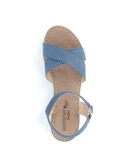 Sandalia de piel grabada con correa al tobillo